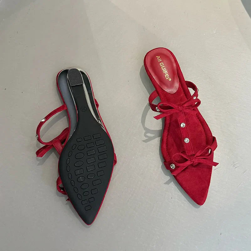 Footwear Pointed Toe Wedges Slippers Slides Butterfly-Knot Heeled Sandals